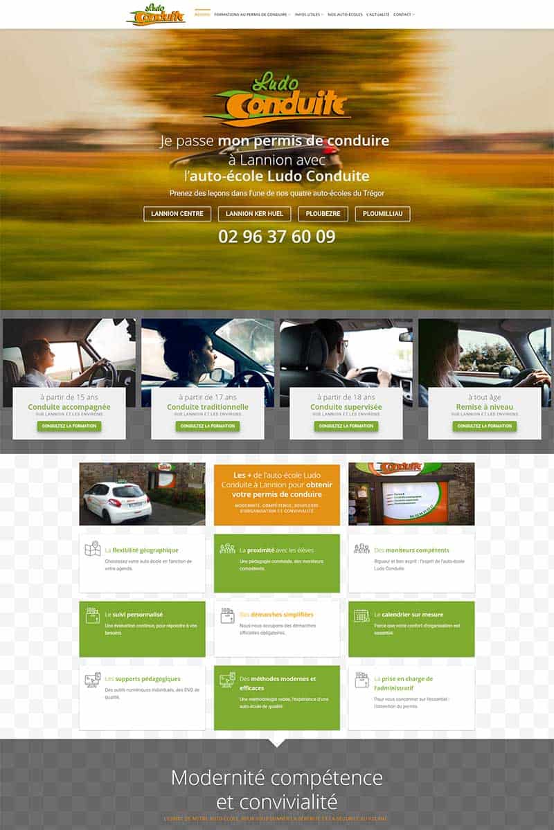 Page d'accueil du site internet de Ludo Conduite à Lannion, Ploubezre, Ploumilliau