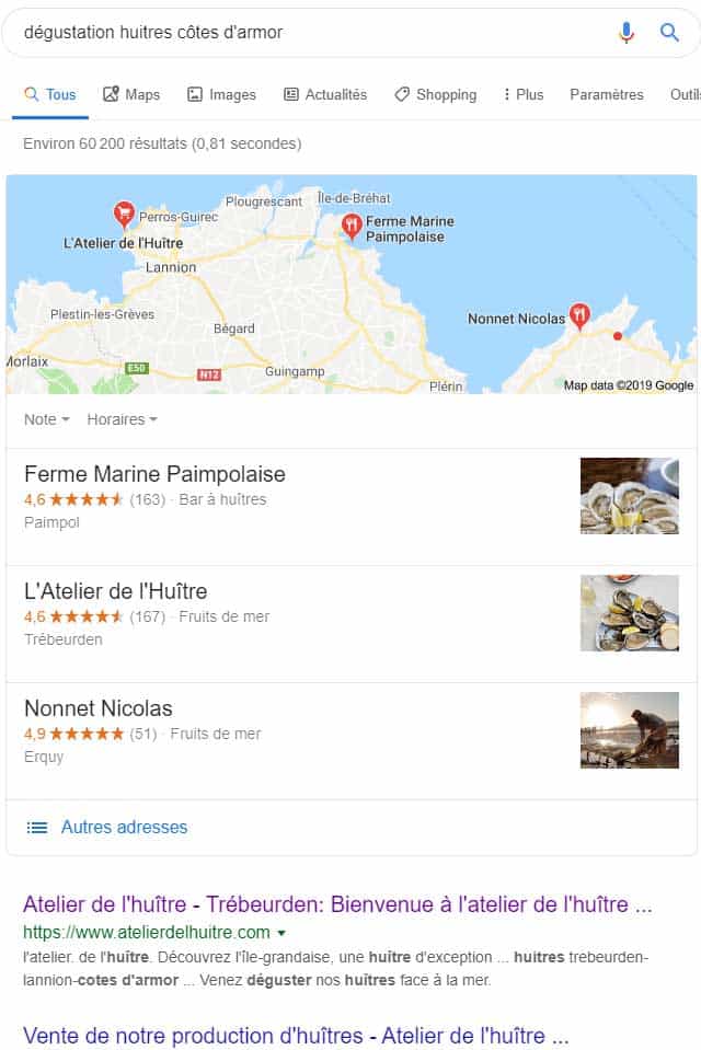 Référencement du site internet de Atelier de l'Huitre à Trébeurden sur la requête Côtes d'Armor