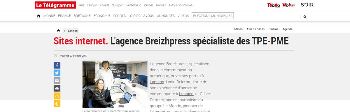 Le quotidien Le Télégramme parle de BreizhPress